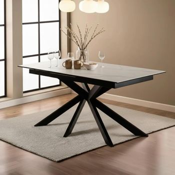 Irwine White Ceramic 6-8 Seater 168cm-210cm Extending Dining Table with Star Legs