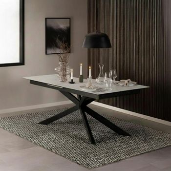 Irwine White Ceramic 8-10 Seater 200cm-240cm Extending Dining Table with Star Legs