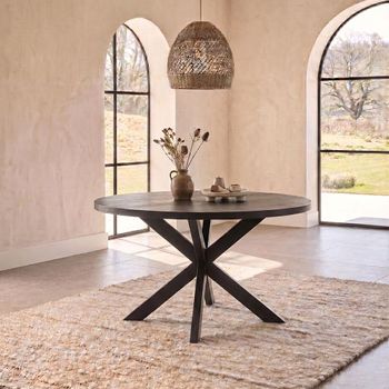 Jesper Black Mango Wood 4 Seater 130cm Round Dining Table with Star Base
