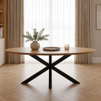Jesper Natural Mango Wood 6 Seater 160cm Oval Dining Table with Star Base