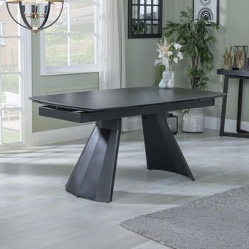 Clearance - Kinston Black Ceramic Extending 6-10 Seater 160cm-240cm Rectangle Dining Table