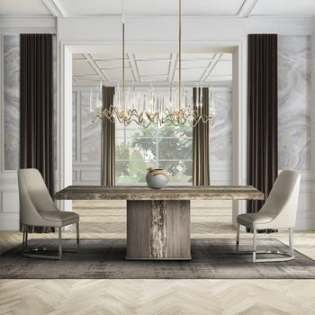 Kyoto Dining Table with Marble with Wooden Pedestal Base - Sizes Available