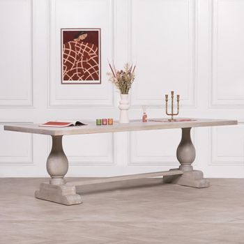 Linda Grey Washed Mango Wood Double Pedestal 10 Seater 260cm Dining Table