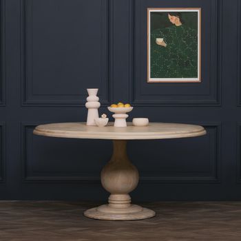 Linda Grey Washed Mango Wood Pedestal 6 Seater 152cm Round Dining Table