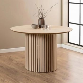 Linley White Oak 4 Seater 120cm Round Dining Table with Slatted Pedestal Base