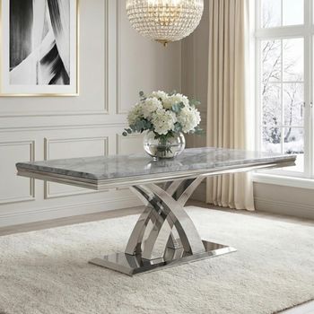 Lisbon Grey Marble and Chrome Dining Table - Sizes Available