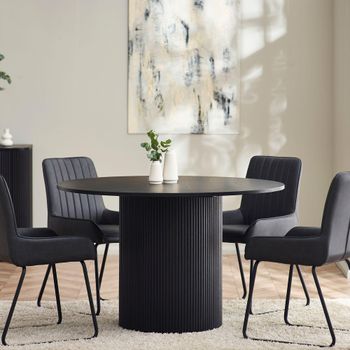 Louis Black 4 Seater 120cm Round Dining Table with Fluted Base