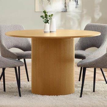 Louis Light Oak Effect 4 Seater 120cm Round Pedestal Dining Table with Fluted Base
