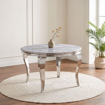 Louis Grey Marble and Chrome 4 Seater 120cm Round Dining Table