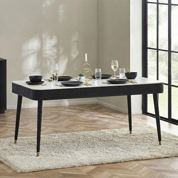 Louis White Ceramic Top 6 Seater 2 Drawer 160cm Dining Table with Black Fluted Base