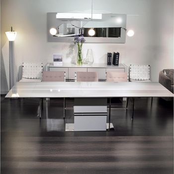 Lugano Dining Table with Marble and Wood with Extending Pedestal Base - Sizes Available