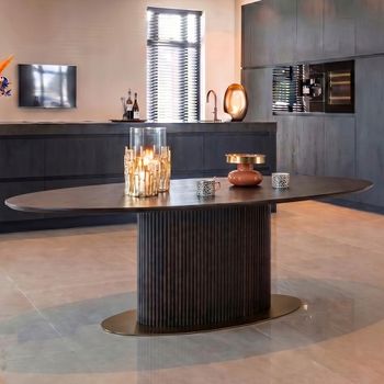 Luxor Brushed Brass Ribbed 8 Seater Oval Pedestal Dining Table