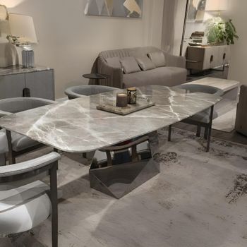 Maestro Dining Table with Marble with Metal Pedestal Base - Sizes Available