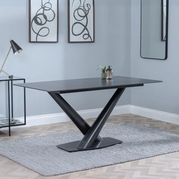 Clearance - Maldon 6 Seater 160cm Rectangle Dining Table Black Ceramic V Base