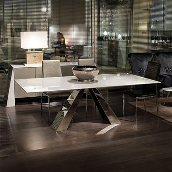 Butterfly Dining Table with Marble with Stainless Steel Pedestal Base - Sizes Available