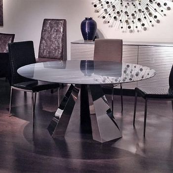 Butterfly Round Dining Table with Marble with Stainless Steel Pedestal Base - Sizes Available