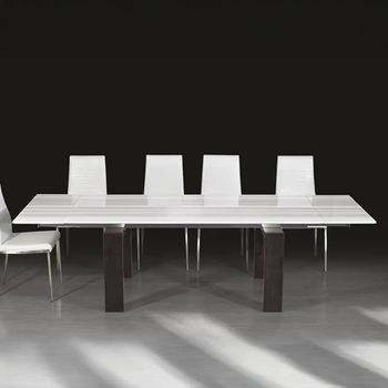 Milano Dining Table with Marble and Wood with Extending Pedestal Base - Sizes Available
