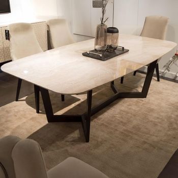 Oscar Dining Table with Marble with Metal Pedestal Base - Sizes Available