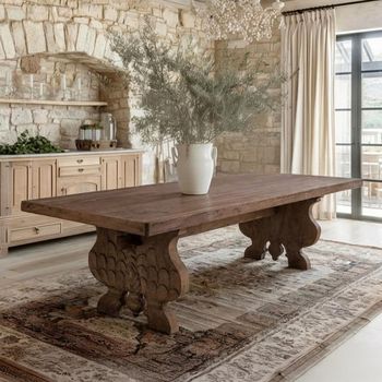 Unique One of a Kind - Hand Carved Rustic Natural Wooden 10 Seater 245cm Refectory Dining Table