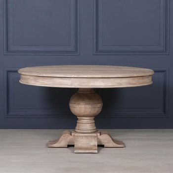 Rustic Acacia Wood Ball Pedestal 4 Seater 139cm Round Dining Table
