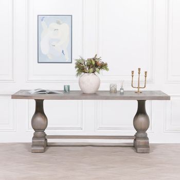 Rustic Grey Washed Mango Wood Double Pedestal 8 Seater 210cm Dining Table