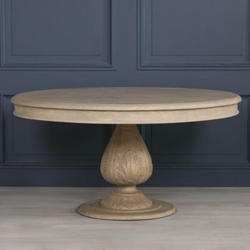 Rustic Light Wood Pedestal 6 Seater 150cm Round Dining Table