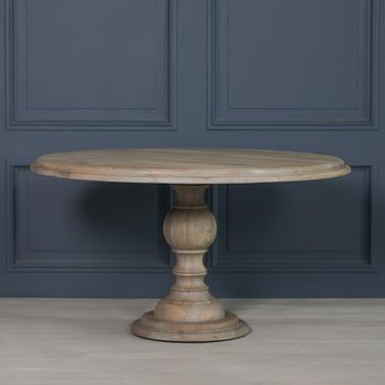 Rustic Mango Wood Pedestal 6 Seater 147cm Round Dining Table