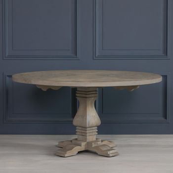 Rustic Mango Wood Pedestal 6 Seater 151cm Round Dining Table