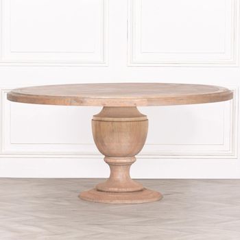 Rustic Mango Wood Pedestal 6 Seater 162cm Round Dining Table
