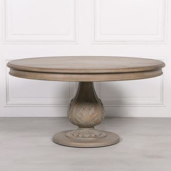 Rustic Washed Wood Pedestal 6 Seater 150cm Round Dining Table