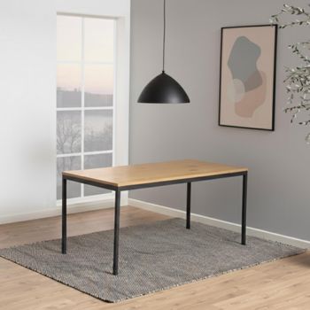 Seaford Oak and Black Metal 6 Seater 160cm Dining Table