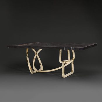 Tangle Boxed Edge Dining Table with Marble with Stainless Steel Pedestal Base - Sizes Available
