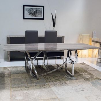 Tangle Dining Table with Marble with Stainless Steel Pedestal Base - Sizes Available