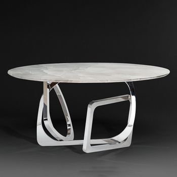 Tangle Round Dining Table with Marble with Stainless Steel Pedestal Base - Sizes Available