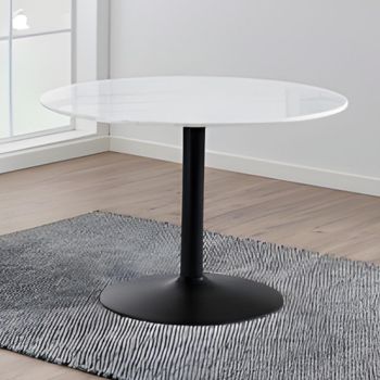 Tarifa White Marble and Black 4 Seater 110cm Round Dining Table