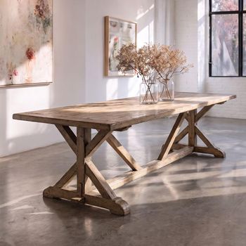 Unique One of a Kind - Rustic Grey Wooden 10 Seater 250cm Trestle Rectangle Dining Table
