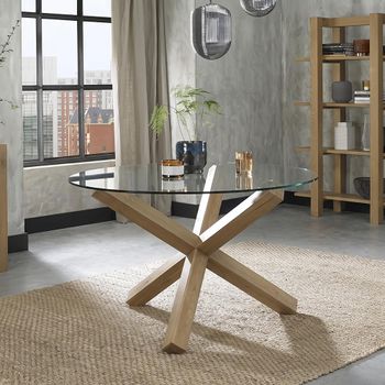 Turin Light Oak Glass Top 4 Seater 120cm Round Dining Table
