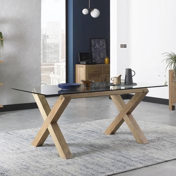 Turin Light Oak Glass Top 6 Seater 180cm Dining Table