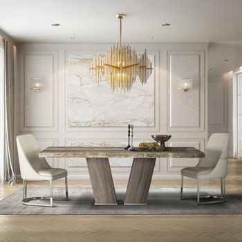 Vertigo Dining Table with Marble with Wooden Pedestal Base - Sizes Available