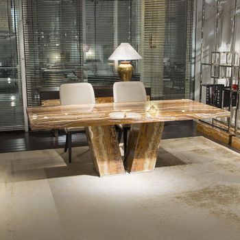 Vertigo Dining Table with Marble with Pedestal Base - Sizes Available