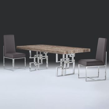 Windows Dining Table with Marble with Stainless Steel Pedestal Base - Sizes Available
