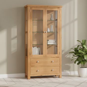 Appleby Oak Glazed 2 Door 2 Drawer Display Cabinet