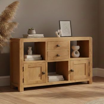 Curve Oak 2 Door Low Display Cabinet