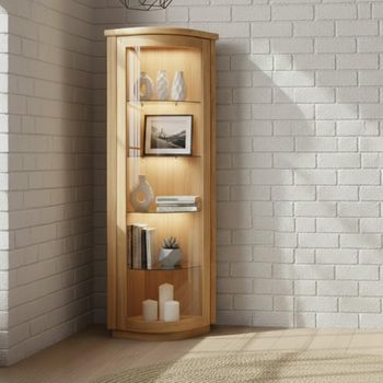 Sorento Curved Oak 1 Door Corner Display Cabinet