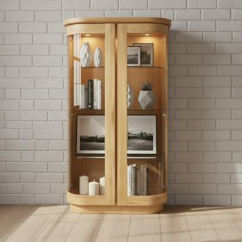 Sorento Curved Oak 2 Glass Door Display Cabinet
