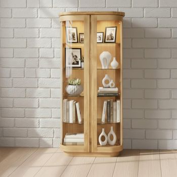 Sorento Curved Oak 2 Glass Door High Display Cabinet