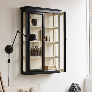 Classic Wall Black Mango Wood 2 Door Display Cabinet
