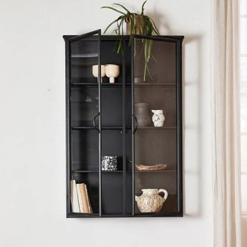Downtown Wall Black Glass 2 Door Wide Display Cabinet