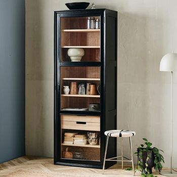 Viva Black 1 Door 2 Drawer Display Cabinet
