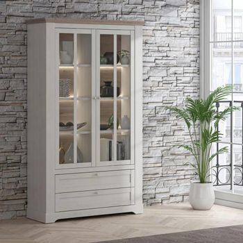 Illopa Snowy Oak and Oak Nelson 2 Door 2 Drawer Display Cabinet